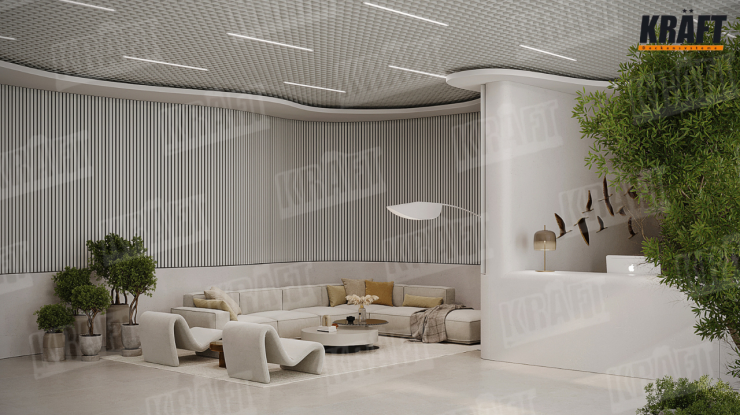 Işık. Çizgiler. Metalik. KRAFT’tan otel resepsiyonu için mükemmel alan formülü